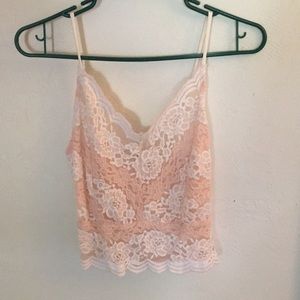 White and pink, lace, spaghetti strap crop top!